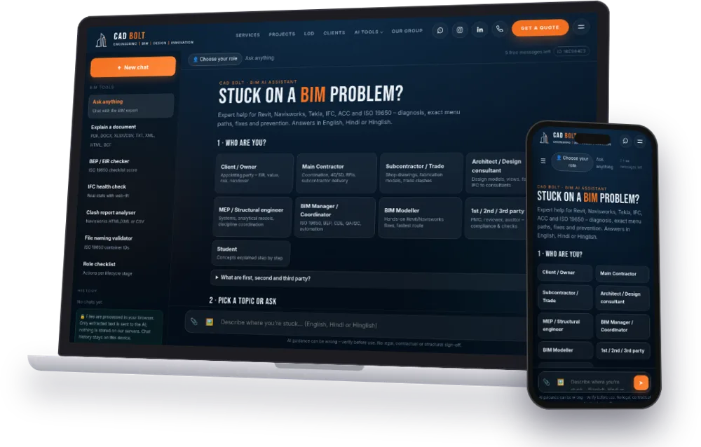 CAD BOLT BIM assistant on a laptop and phone